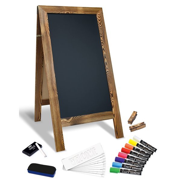 Magnetic A-Frame Chalkboard, 20inx40in Standing Easel, Deluxe Set, Rustic Brown, Better Office Products, Mfr#: 00851